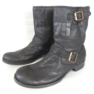 J75 By Jump Tim  Men Mid Calf Boots Size 9 Black Leather Buckle Moto Comfort